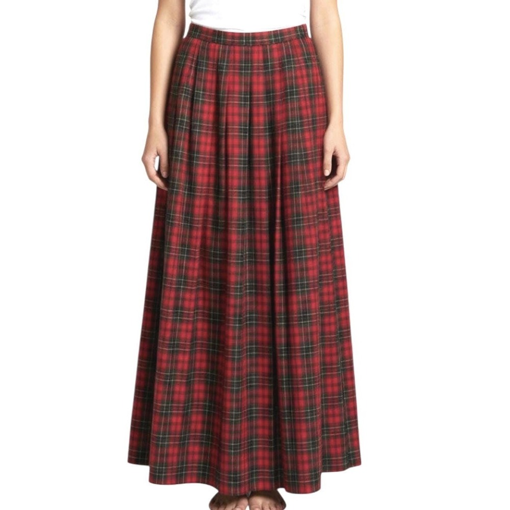 VTG Westbound TARTAN PLAID SKIRT Dropped Pleats Red/Green/Navy Size M, Marked 14